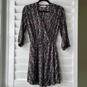 LUSH three quarter sleeve wrap dress Black abstract multicolor pattern size XS